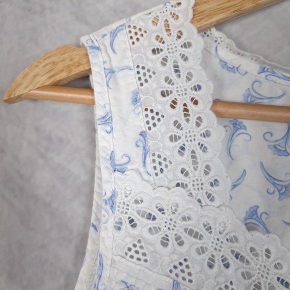 Eileen West Nightgown Womens Medium White Blue Floral Lace Sleeveless Ruffle - Picture 3 of 16